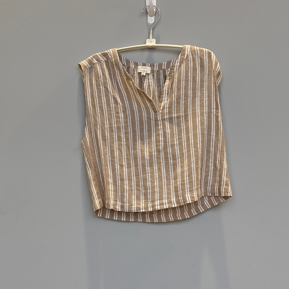 Evereve Tan and White Striped Blouse